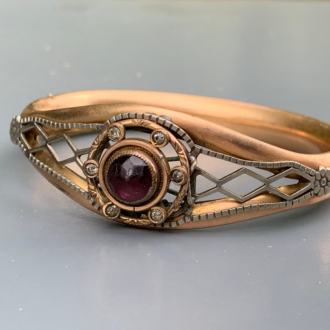 Antique Victorian Gold Filled Amethyst Glass Paste Hinged Bangle ...