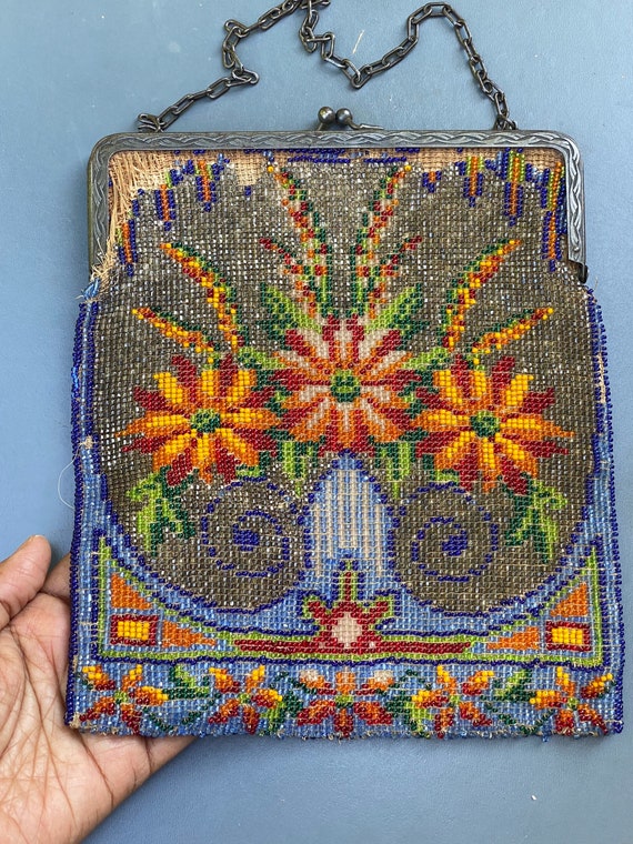 Antique Beaded Purse . Art Deco Flapper Micro Beade… - Gem