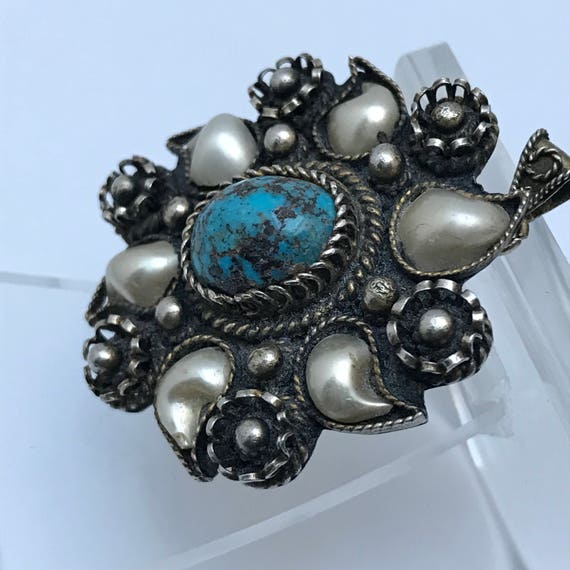 Vintage Silver Pendant . Pin . brooch . Filigree … - image 3