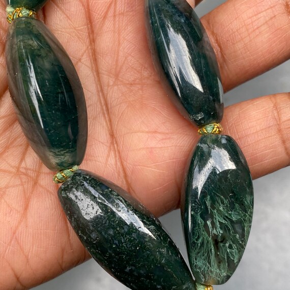 Vintage Art Deco Graduated Moss Agate Bead Beaded… - image 8