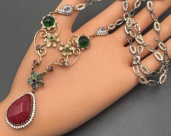 925 Sterling Silver Mix Metal Rhinestones Glass Handmade Necklace Mod Modern