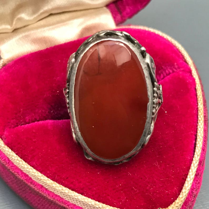 Vintage Arts & Crafts Ring . Sterling silver . Carnelian . Art Etsy