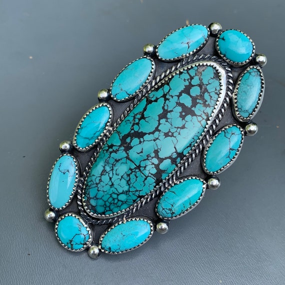 MASSIVE Vintage Navajo sterling silver , Turquois… - image 2