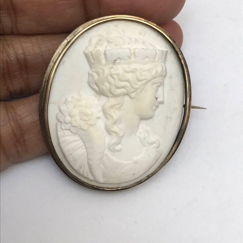 Gold Filled Victorian Jewelry Antique Lava Cameo Pin Brooch