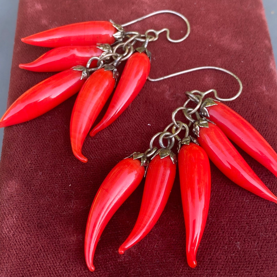 Funky Glass Chili Pepper Long Earrings . Dangle Drop Earrings Etsy