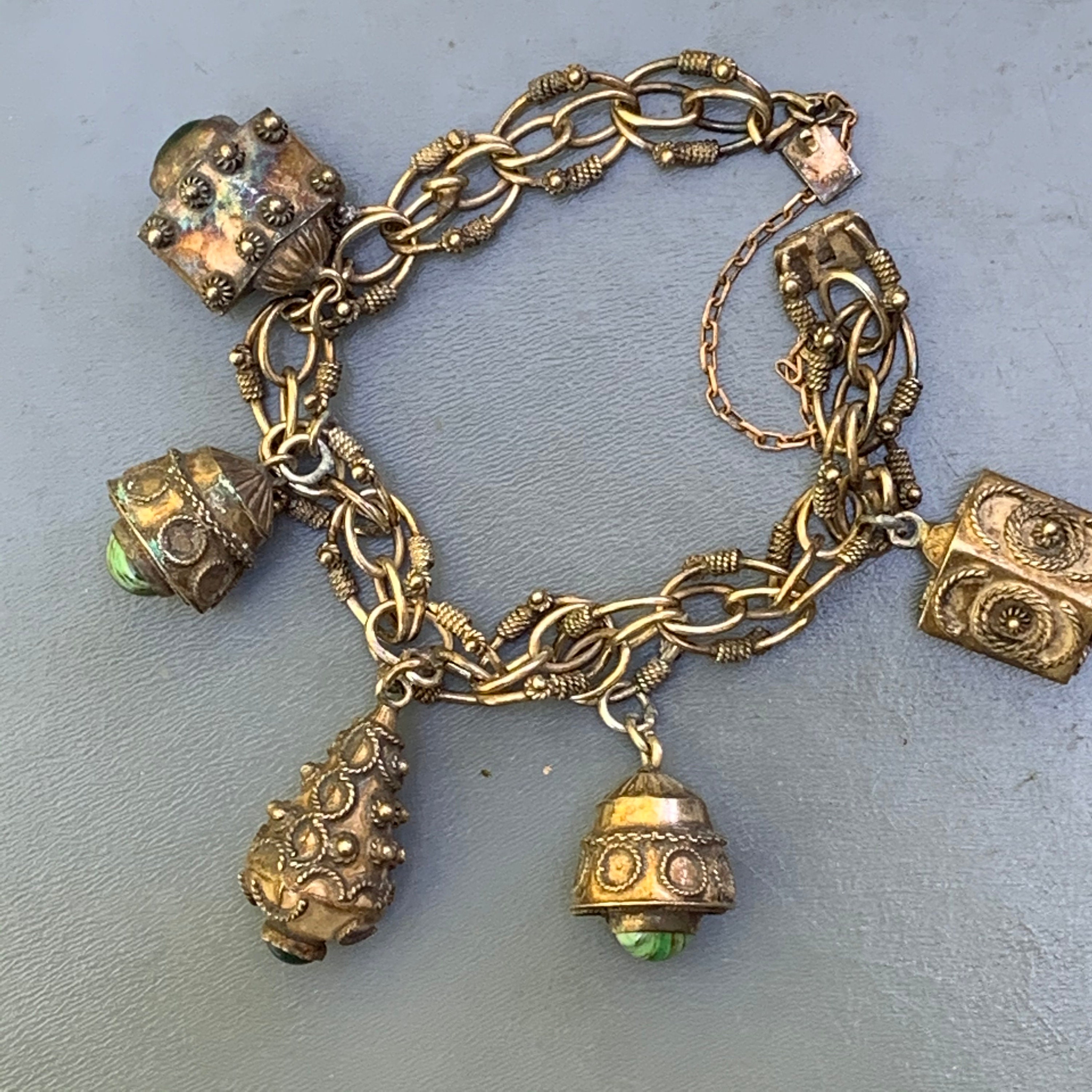 1870's Antique Victorian 14k Yellow Gold Fob Charm Bracelet