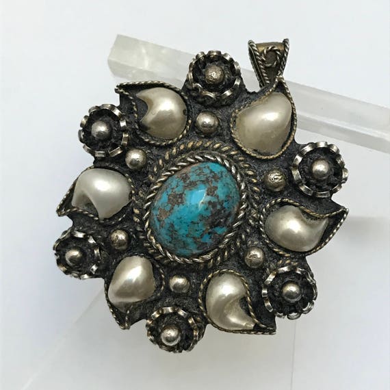 Vintage Silver Pendant . Pin . brooch . Filigree … - image 1