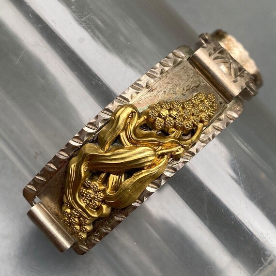 Antique engraved silver Bracelet . Bangle . Gold Plat Sterling Silver bangle . View 5