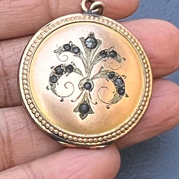 Antique Victorian Rose Gold Paste fleur de lis Lo… - image 1