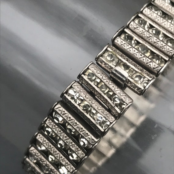 Art Deco Rhinestones Paste Bracelet . 3 row clear… - image 10