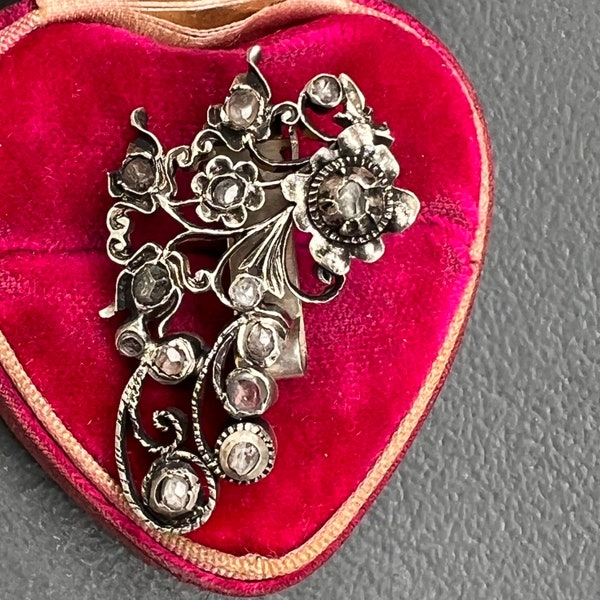 Antique Dutch Silver Rose cut topaz Pin Pendant . For part repurpose project