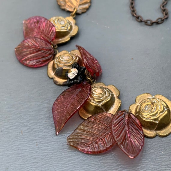 Vintage  Floral   Necklace  . Art Nouveau gold to… - image 5