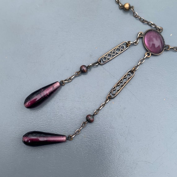 Vintage  Art Deco Czech Amethyst Glass Necklace  … - image 4