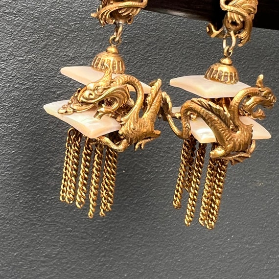 Vtg Victorian Renaissance Rev Dangle Earrings . G… - image 6