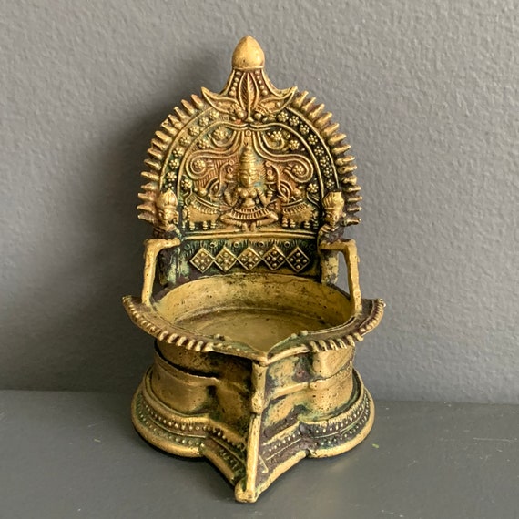 Antique Indian Hindu Bronze Brass  Oil Lamp . Oil… - image 1