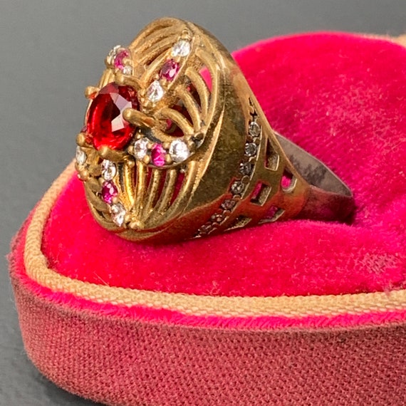 Vintage Art Deco Gold Gilt paste Ring . Indian Mo… - image 6