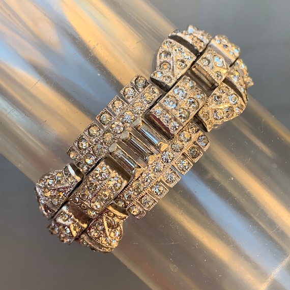 Vintage Art Deco Bracelet . Paved Rhinestones Sta… - image 5