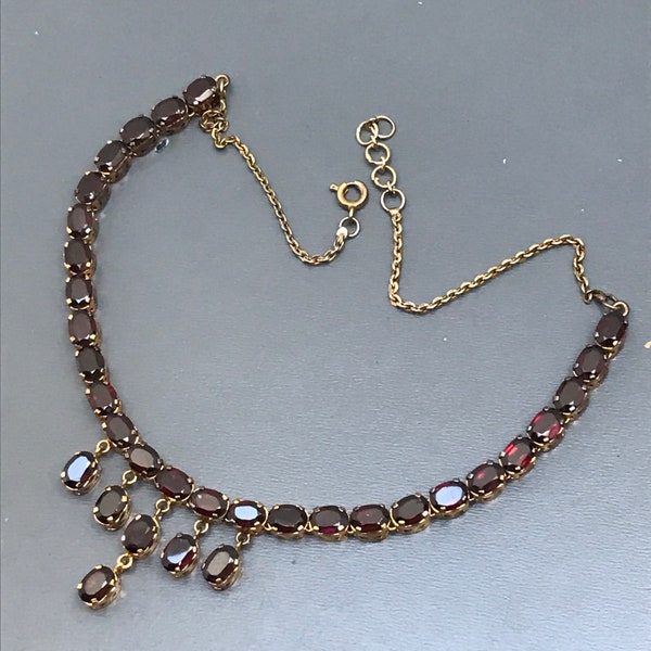Art Deco Garnet Necklace . Gold gilt Silver Jewelry