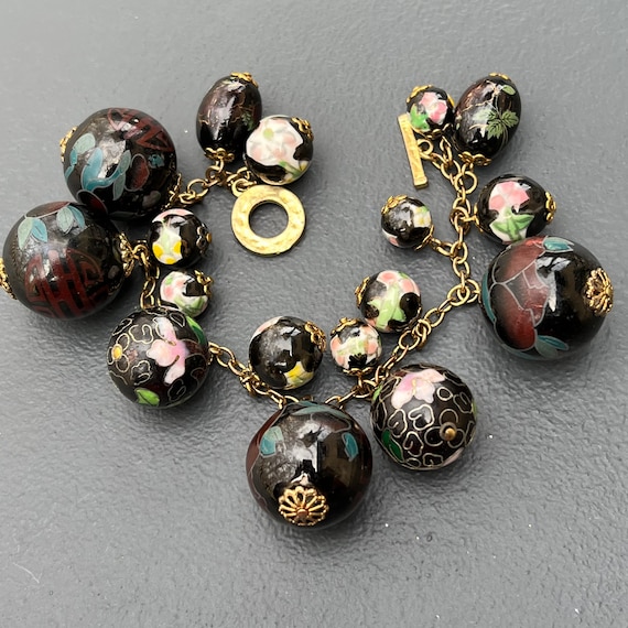 Vintage Chinese cloisonne enamel Beaded Charm bra… - image 1