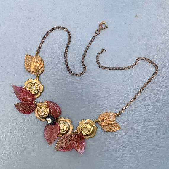 Vintage  Floral   Necklace  . Art Nouveau gold to… - image 2