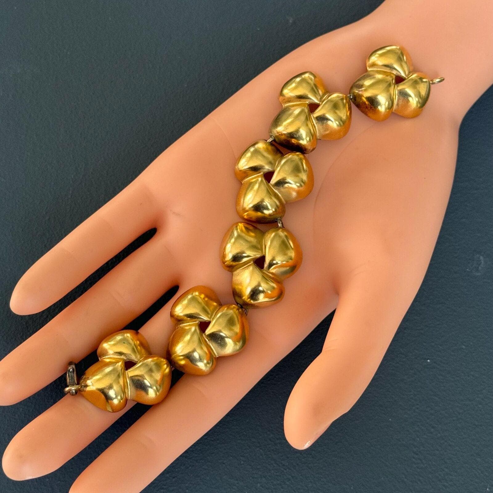 Vintage Victorian Revival Floral Engraved Panel Link Belt Golden Metal Victorian Era Panel Bracelet, Large and Wide Floral Link in  main image 2