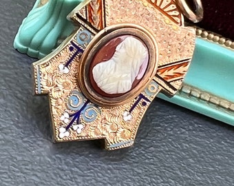 Antique Victorian 10kt Gold Filled Multi  Enamel Locket Pendant Jewelry