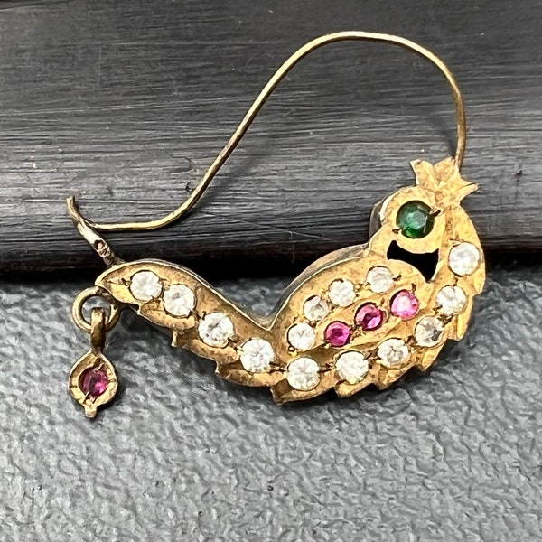 Vintage  Indian Mogul Peacock Gold Gilt Nose Ring . Art Nouveau Style  Costume  Jewelry