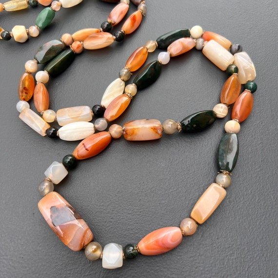 LONG vintage  Oriental Ethnic Polished  Agate Cha… - image 1