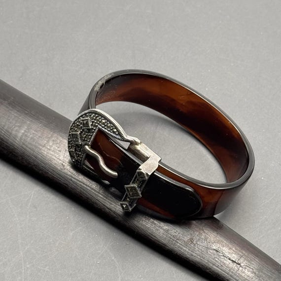 925 Sterling Silver Art Deco Style Lucite Belt Buckle Bangle