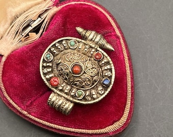 925 Sterling Silber Koralle Türkis Tibet Gau Box Anhänger