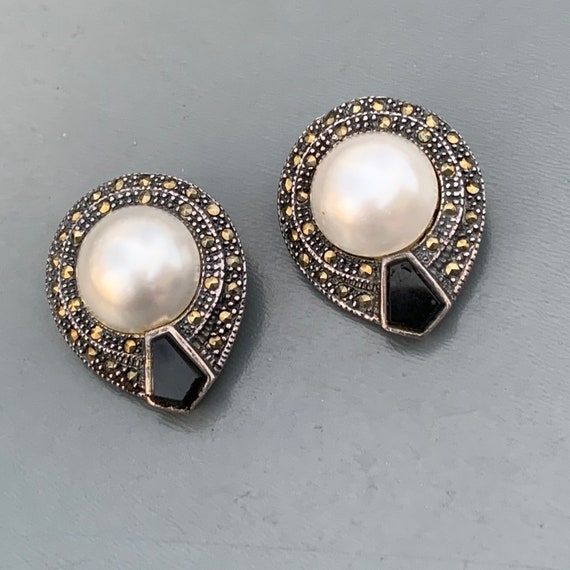 Art Deco Style Clip-on Button Earrings . Sterling… - image 7