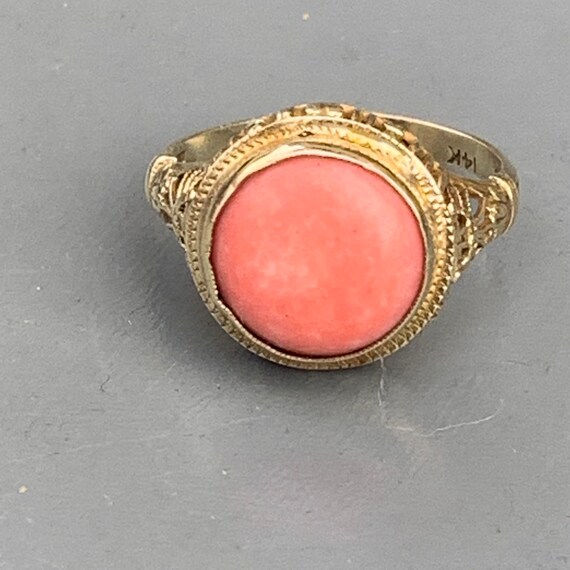 Vintage Art Deco 14kt solid  Gold filigree Coral … - image 9