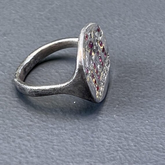 Rare Antique Greek Silver Diamond Rubies Ring . G… - image 3