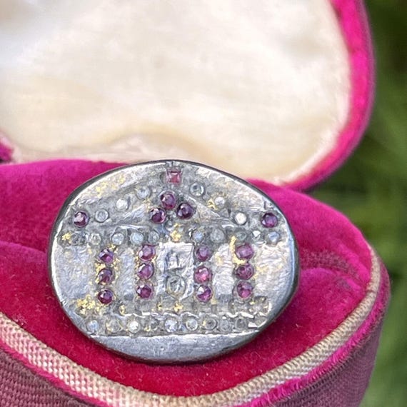 Rare Antique Greek Silver Diamond Rubies Ring . G… - image 8