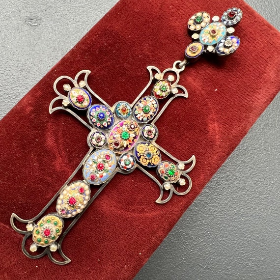 RARE MASSIVE Antique French Silver Cross Pendant .