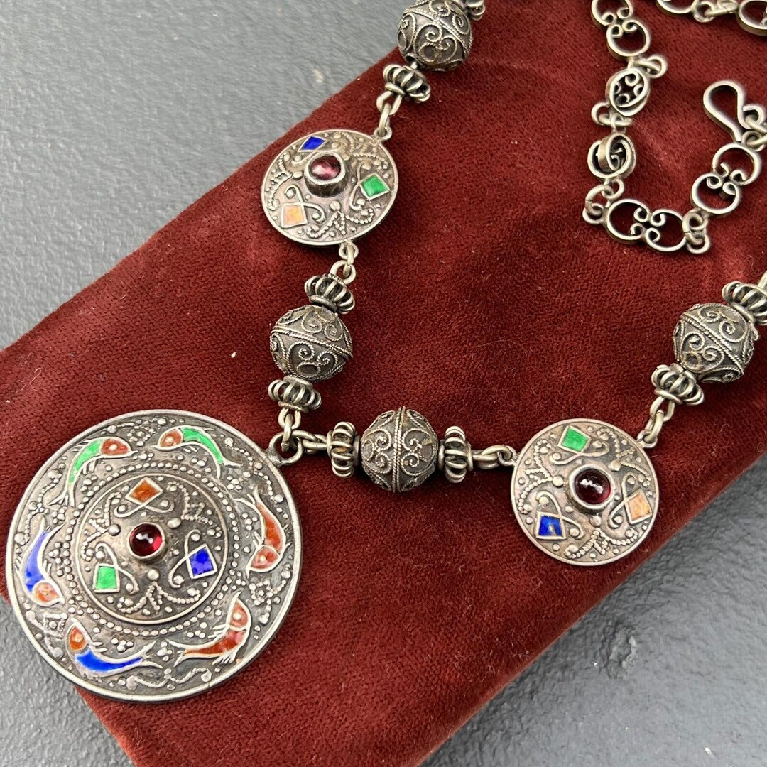 Vintage Silver Enamel Fish Pendant Choker Necklace Handmade - Etsy