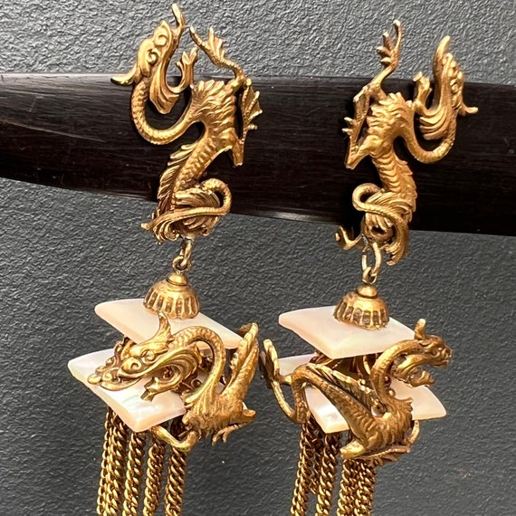 Vtg Victorian Renaissance Rev Dangle Earrings . G… - image 5