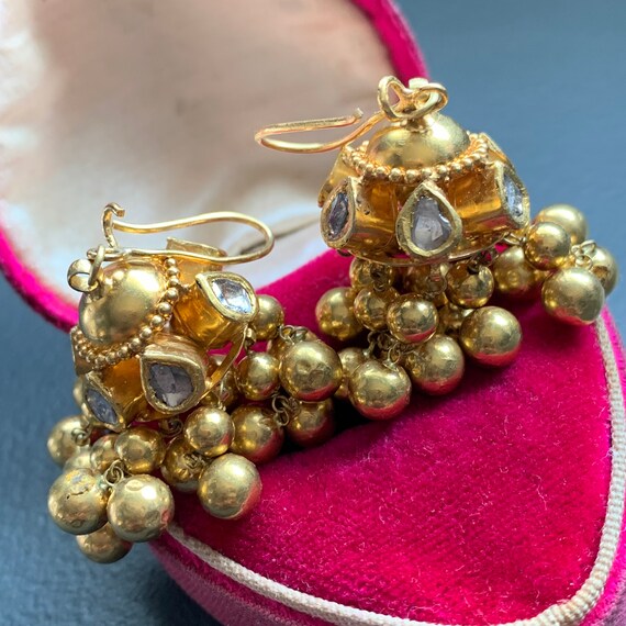 Vintage 22 kt Solid Gold , Diamond Dangle Earrings