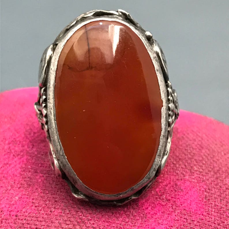 Vintage Arts & Crafts Ring . Sterling silver . Carnelian . Art Etsy