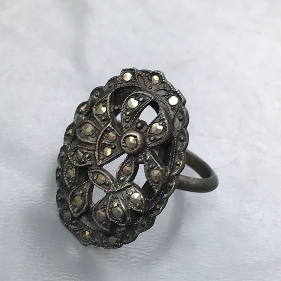 Vintage Art Deco Sterling silver Marcasite  Ring … - image 2