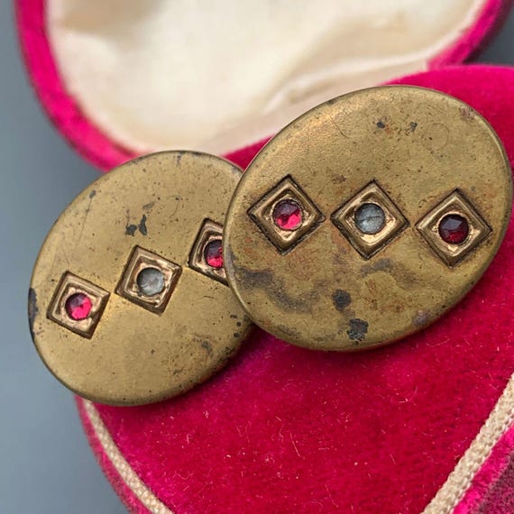 Antique Victorian Cufflinks . Gold tone Paste Cufflinks . Victorian jewelry