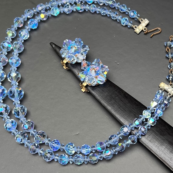 Vtg double strand Blue faceted Crystal Glass Bead… - image 6