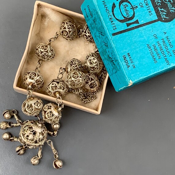 Tassel Dangle Earrings with Filigree Ball Sterling Silver Tassel Dangle Earrings with Filigree Ball Sterling Silver