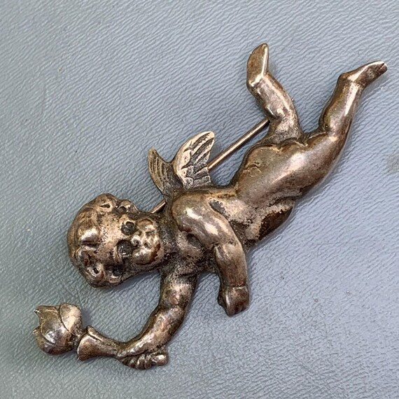 Antique sterling silver Silver Cherub Pin brooch . Renaissance Revival Jewelry