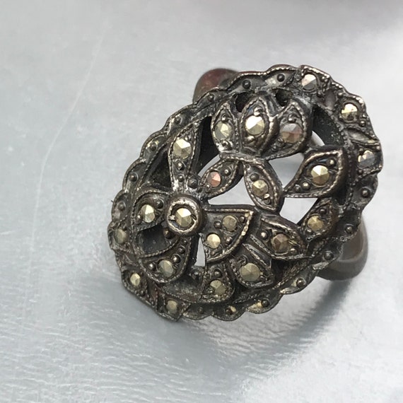 Vintage Art Deco Sterling silver Marcasite  Ring … - image 5