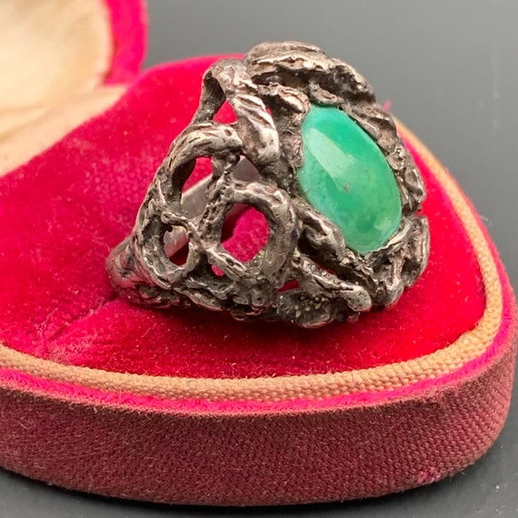 Modernist Sterling silver , Green Turquoise ring … - image 5
