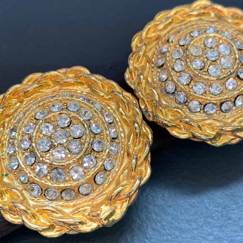 LARGE Vintage Miriam Haskell Clip on Button Earrings . Gold Etsy