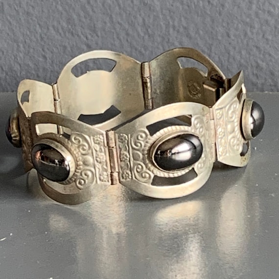 WIDE Vintage Mexican Mexico Silver Tone Bracelet … - image 7