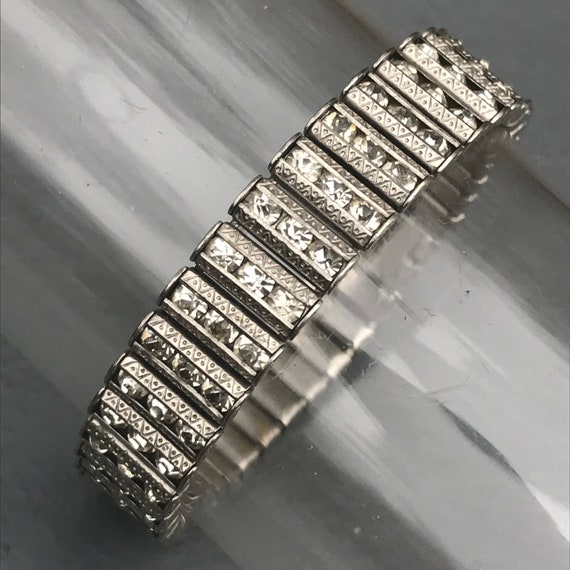 Art Deco Rhinestones Paste Bracelet . 3 row clear… - image 9