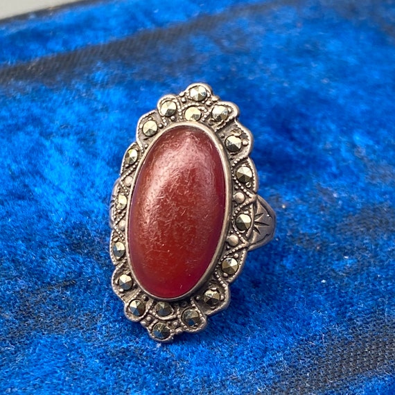 Vintage Art Deco Style Sterling Silver Carnelian … - image 1